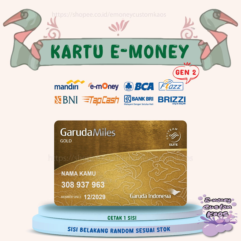 KARTU EMONEY DEBIT KREDIT CARD GARUDAMILES GOLD MANDIRI FLAZZ BCA BNI TAPCASH BRIZZI BRI - 1 SISI