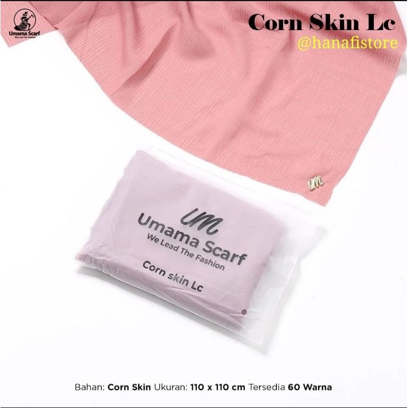 UMAMA SCARFT CORNSKIN LC KEMASAN POUCH/ HIJAB SEGIEMPAT METAL LOGO BISA COD