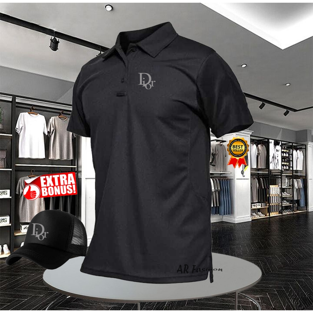 GRATISTOPIKAOS POLO SHIRT/KAOS POLO PRIA/WANITA PREMIUM POLO DIOR 9 TEXT SILVER  100% PREMIUM QUALIT