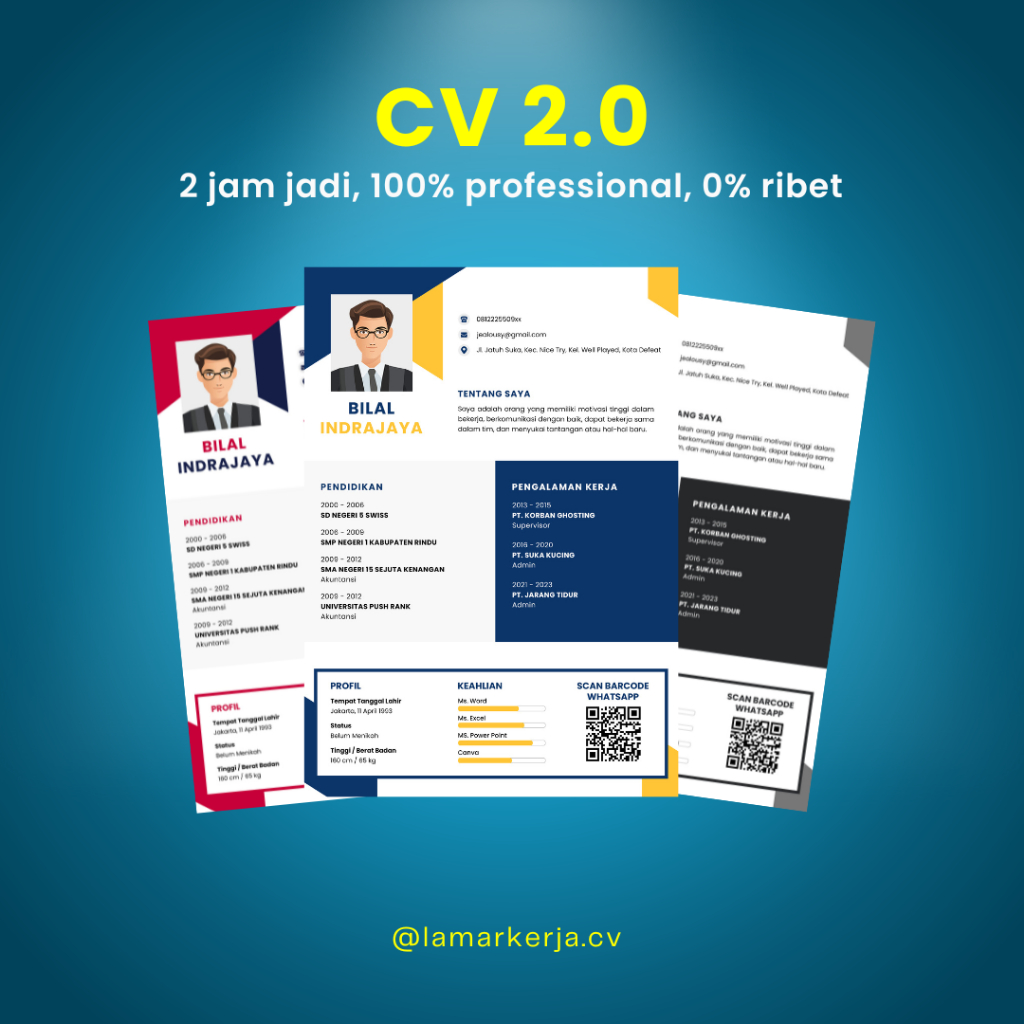 Jasa Pembuatan Curriculum Vitae (CV) / CV Lamaran Kerja / Joki CV / Bikin CV Cepat (Desain 2.0)