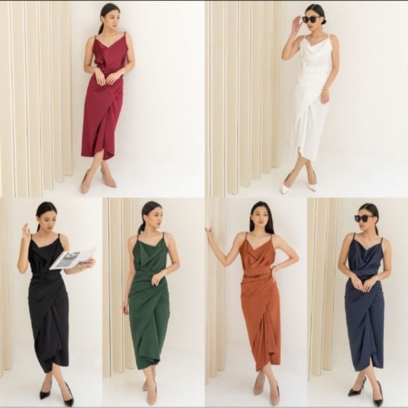 Cannes Set Setelan Tanktop Rok Lilit Wanita Pesta Party Kondangan Satin Silk
