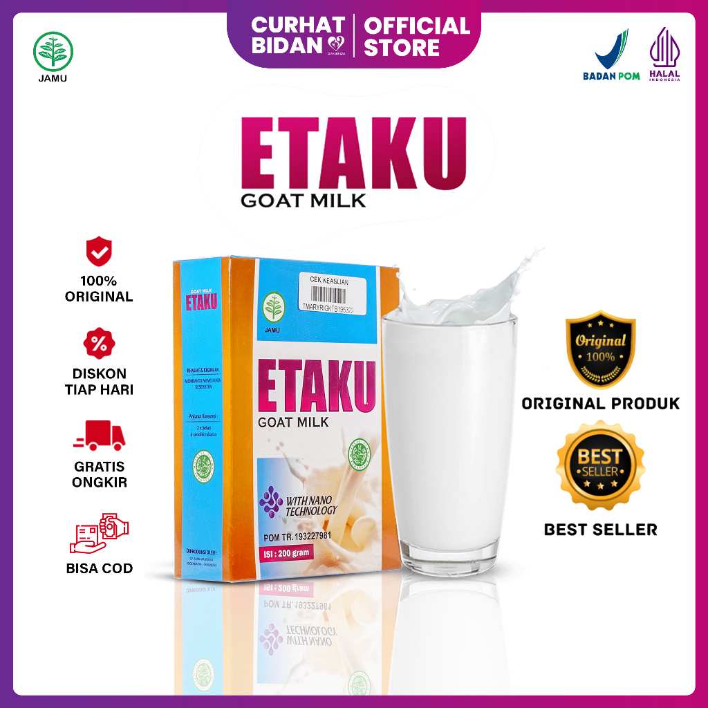 

Etaku Goat Milk Asli 100% Original - Susu Kambing Etaku Isi 200gr Atasi Masalah Pernasafan dan Sendi