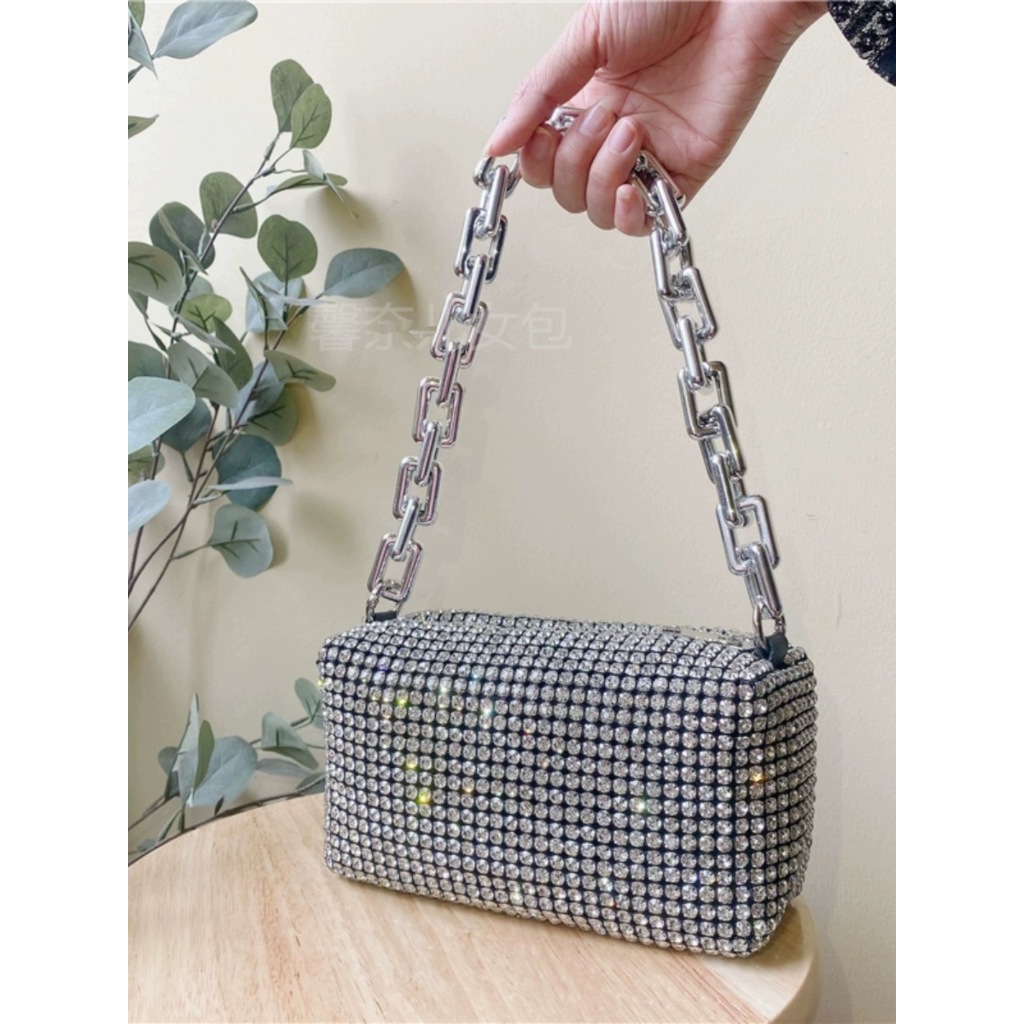 Tas kotak import bling-bling warna hitam rantai keren premium