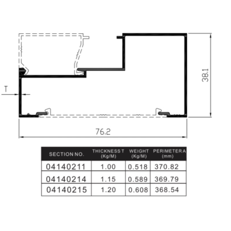 Aluminium Infinito Serat Kayu Kusen 3" 0414 Kusen Z Polos Aluminium Batangan