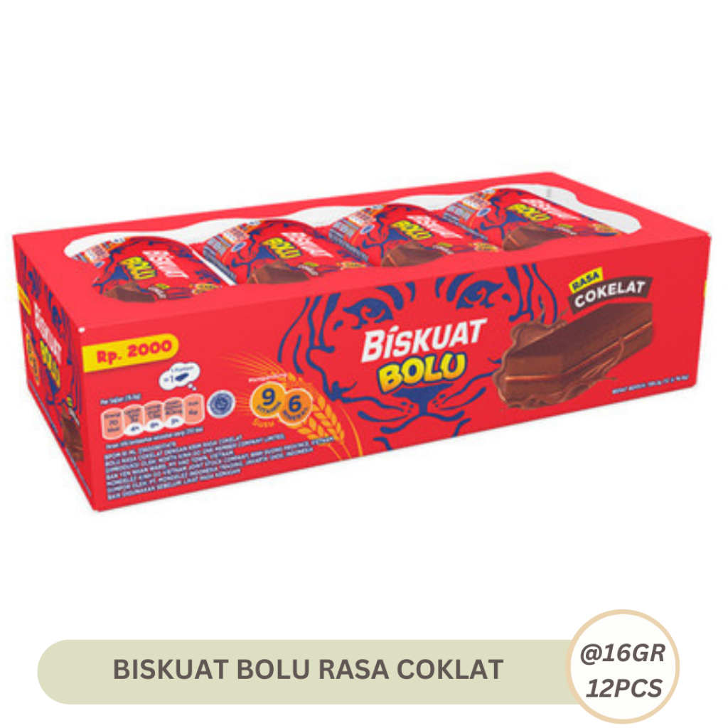 

Biskuat Bolu 199gr Rasa Cokelat dengan Krim Coklat 16gr x 12pcs/Box