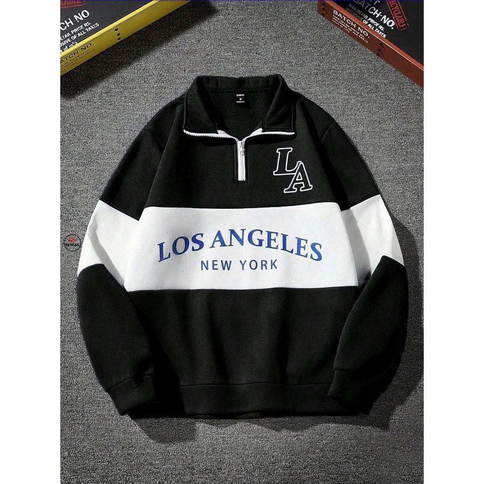 Sweater Rugby halfz zipper stripe terbaru sweater kerah CREWNECK Loseangels pria wanita