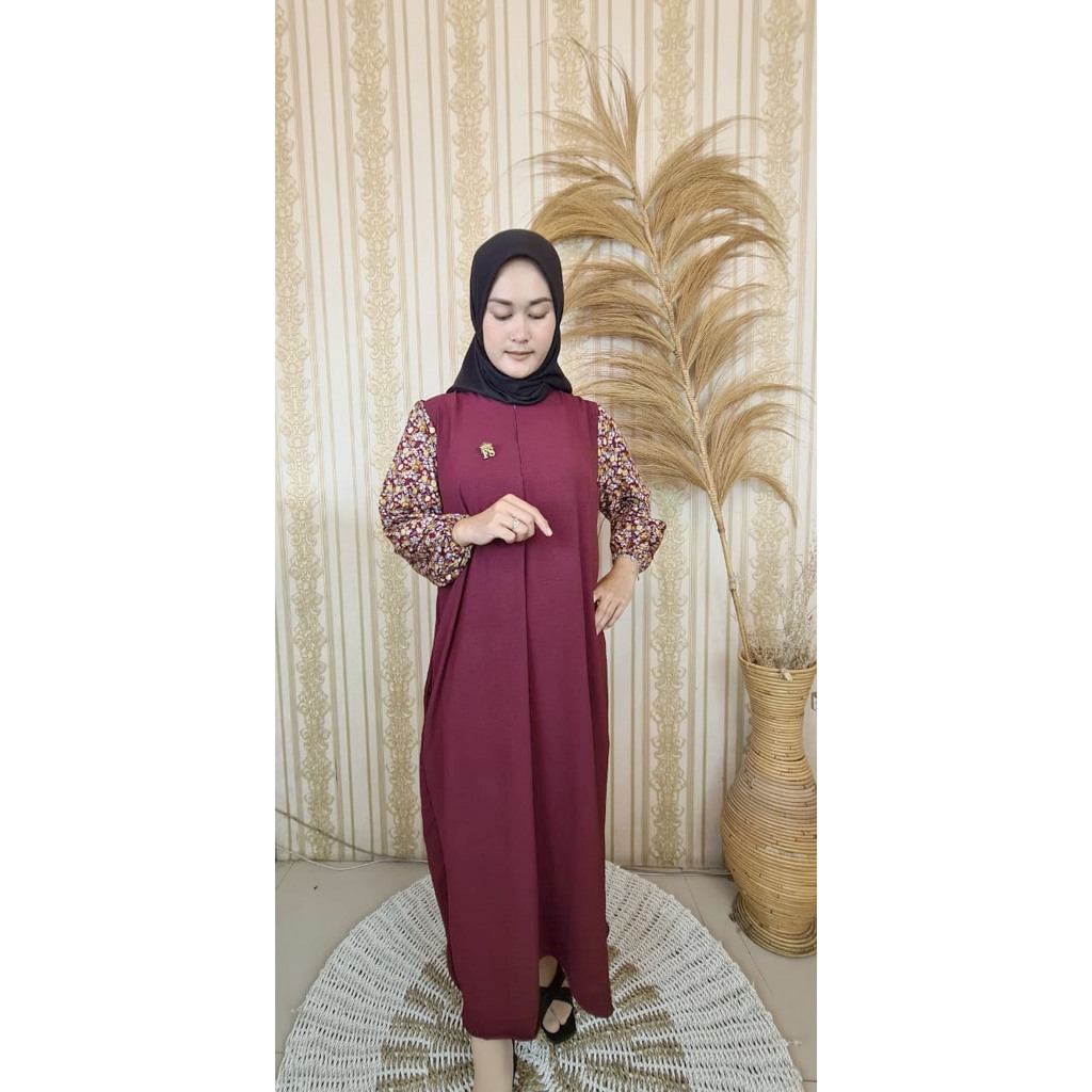 Aretha midi dres / dres terbaru bahan crinkle mix rayon