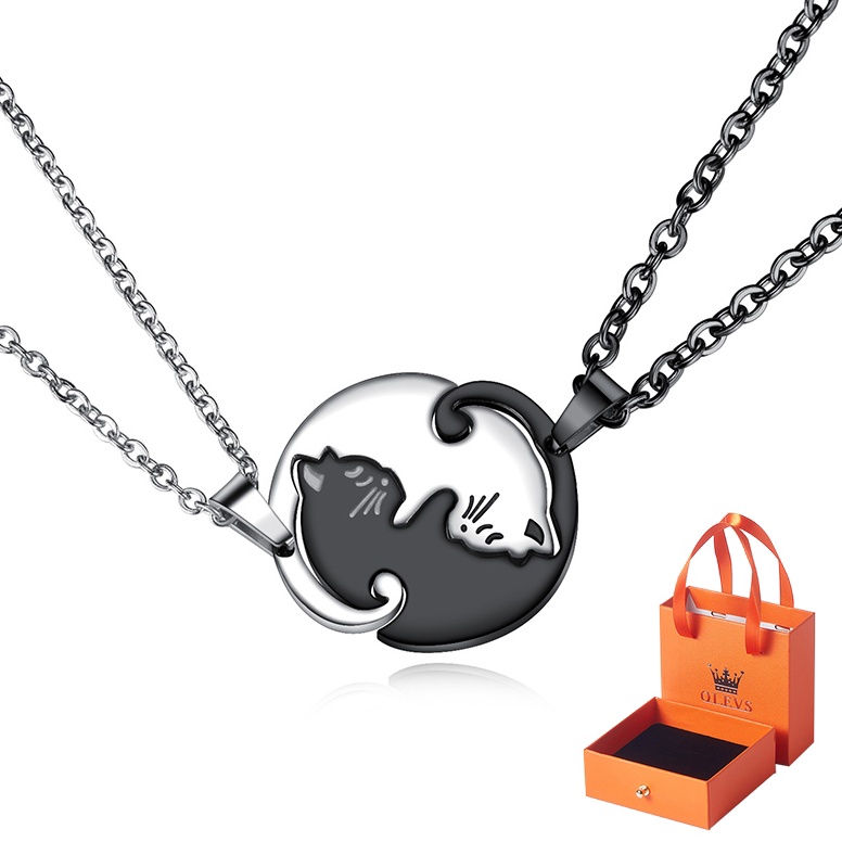 KODE G45Z OLEVS Kalung Titanium Hijab Couple Pria Wanita Anti Karat Asli Bentuk Kitten Necklace Lion