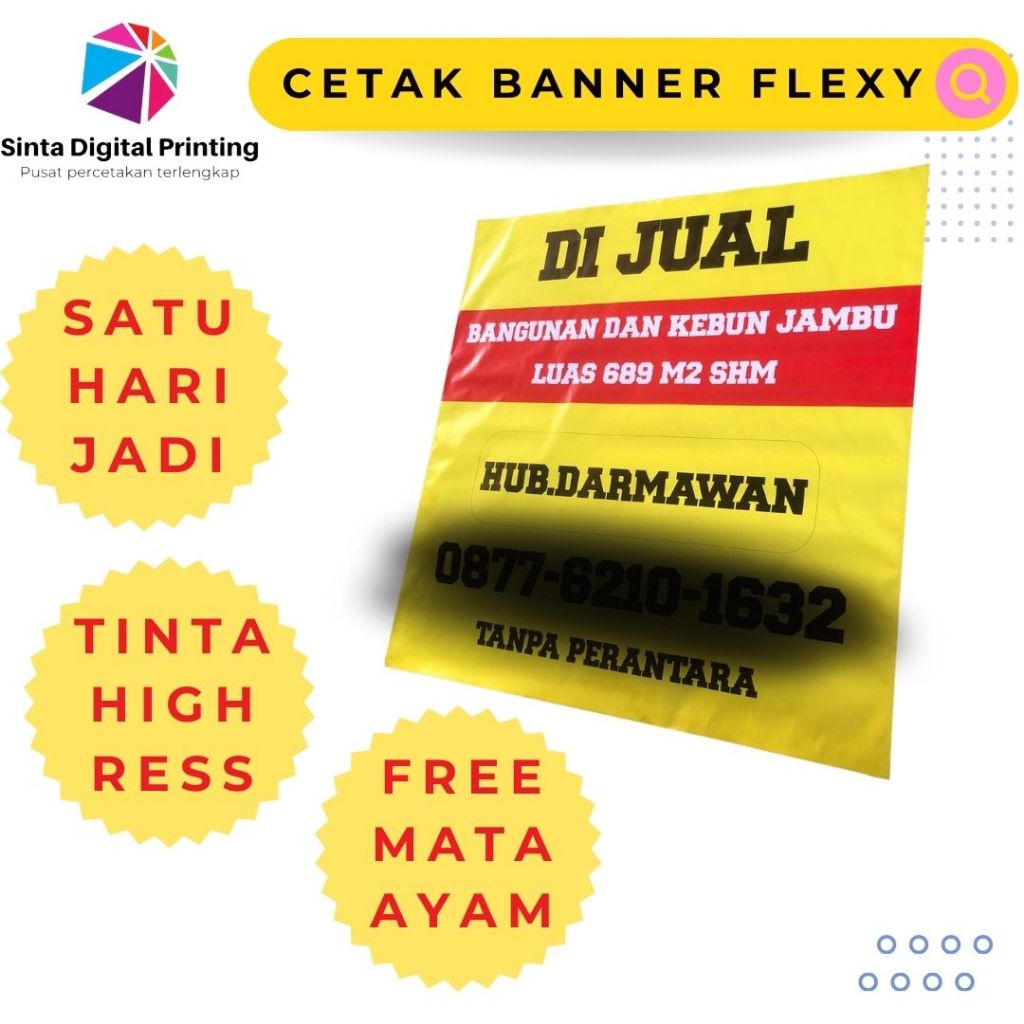 Cetak Spanduk Banner Rumah / Tanah / Toko DIjual Disewakan Dikontrakan Free Desain