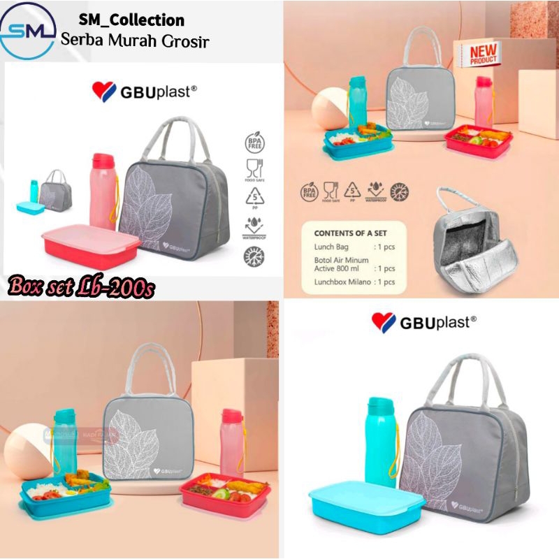 kotak nasi/kotak bekal/kotak set nasi/kotak nasi set botol GBU plast/elio lunch box set Lb-200s