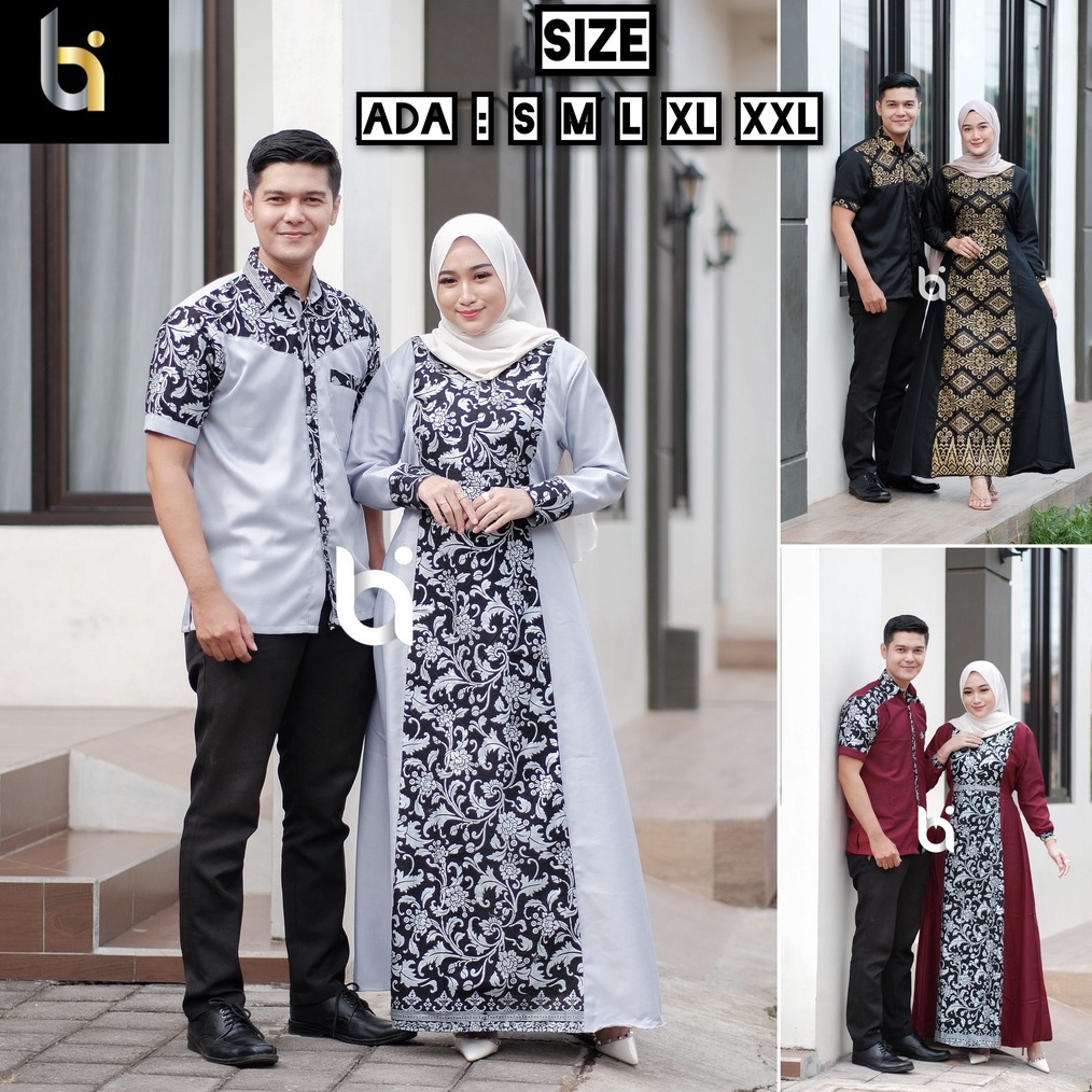 KODE X9D2 Baju batik cople gamis moscrep couple batik gamis pasangan muslim sarimbit keluarga cople suami istri wanita kapel kondangan