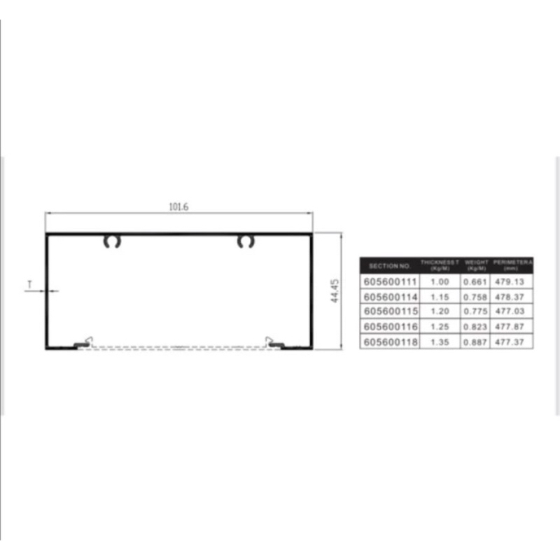 Aluminium Infinito Serat Kayu Kusen 4" 60560 Kusen Polos Sekrup Aluminium Batangan