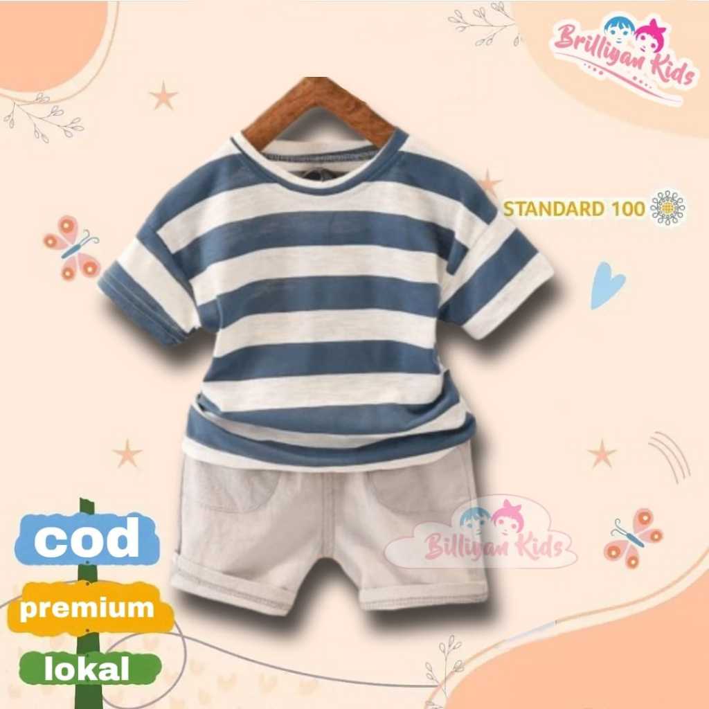 	 SETELAN ANAK LAKI LAKI 1-5 TAHUN ONE SET STELAN BAJU KAOS ANAK GARIS GARIS SALUR TERBARU LUCU VIRAL	