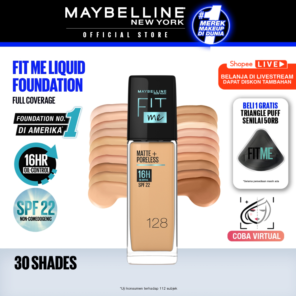 Foto Maybelline Fit Me Matte + Poreless Liquid Foundation Make Up 30ml Makeup Ringan Full Coverage 16 Jam Oil Control Superstay Matte Vinyl Ink