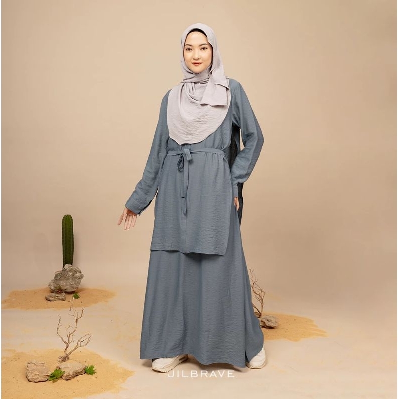 [M—Blue Grey] Jilbrave Ameena Abaya 2.0 | Modern Abaya | Abaya Polos | Abaya Premium | Abaya Umroh
