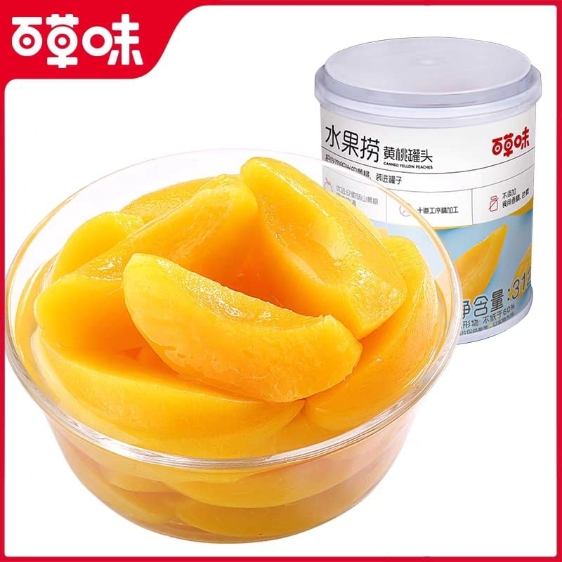 

Halal huang tao guan tou canned yellow peaches buah peach kaleng manisan baicaowei