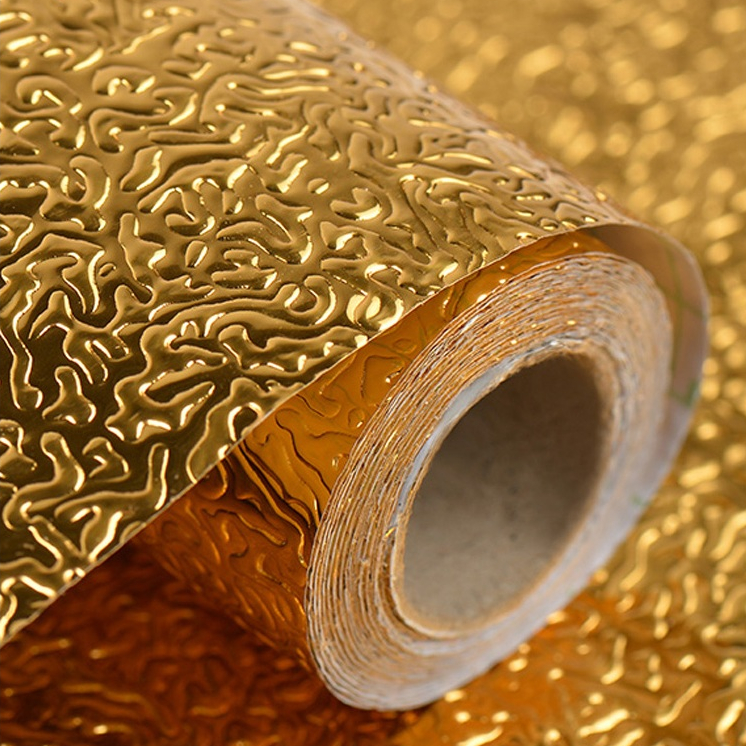 wallpaper dapur anti minyak dan panas gold bermotif timbul 6 meter X 60cm