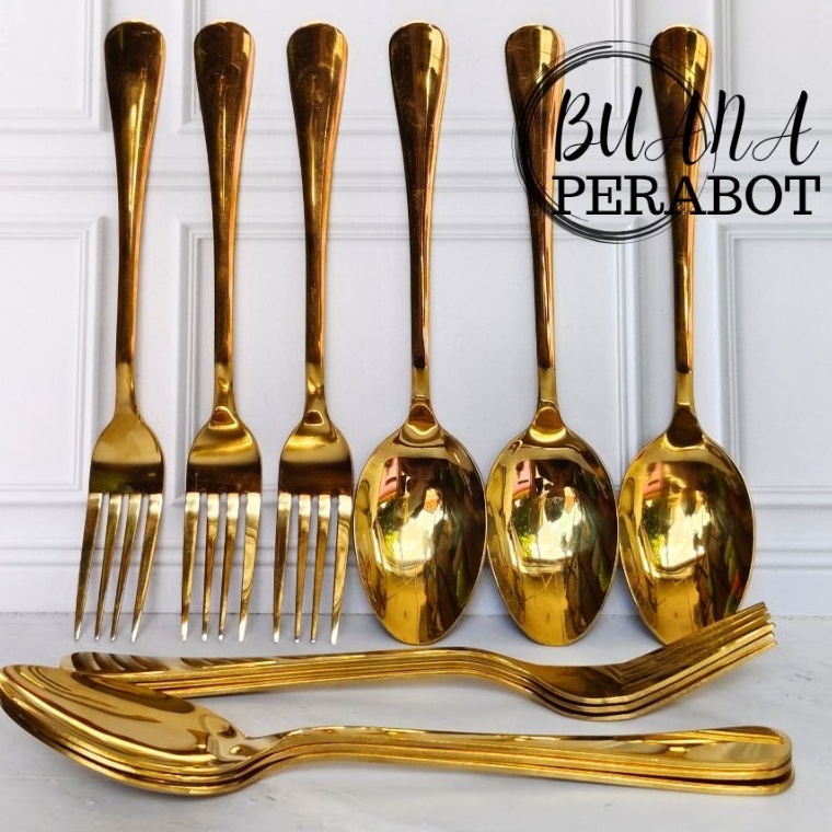 ready PROMO ET SENDOK MAKAN EMAS DAN GARPU MAKAN EMAS TEBAL STAINLES  SENDOK RESTORAN SENDOK HOTEL