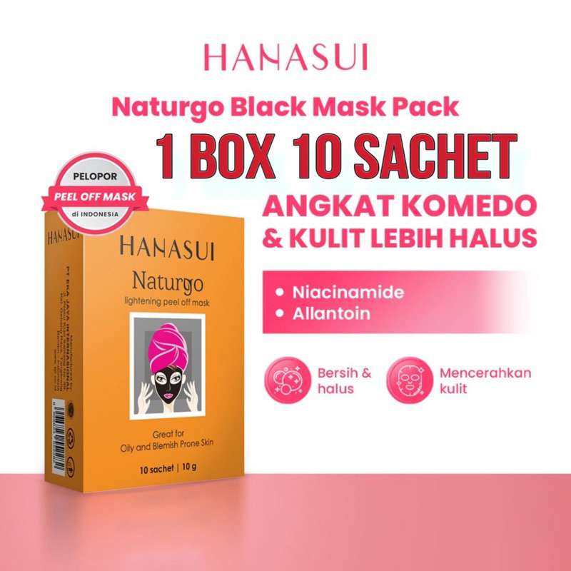 ( 1 BOX ISI 10 PCS ) HANASUI MASKER NATURGO LIGHTENING PEEL OFF FACE MASK (1 KOTAK) Masker Naturgo B