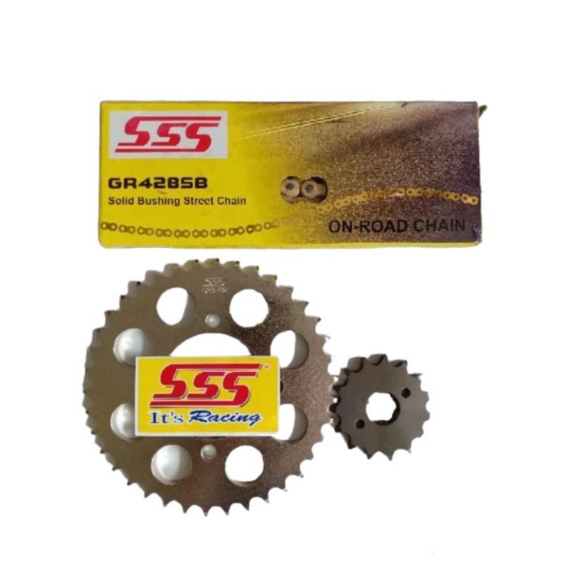 gear set sss 428 rantai gold Megapro/ cb 150/ CBR 150 old/ cb 100/ Verza/ Tiger/ gl 100