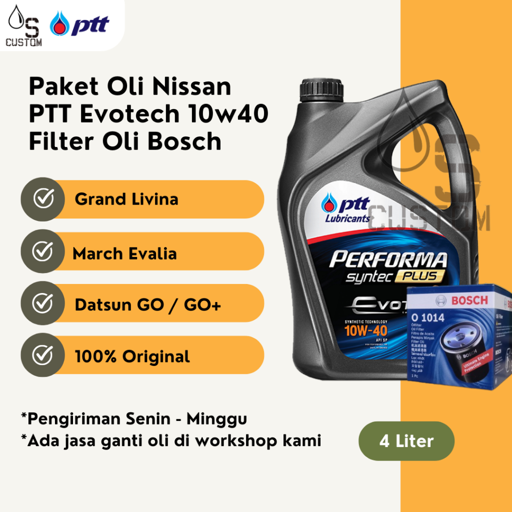 Paket Oli Juke March Livina Evalia PTT 10W40 API SP 4L + Filter Oli