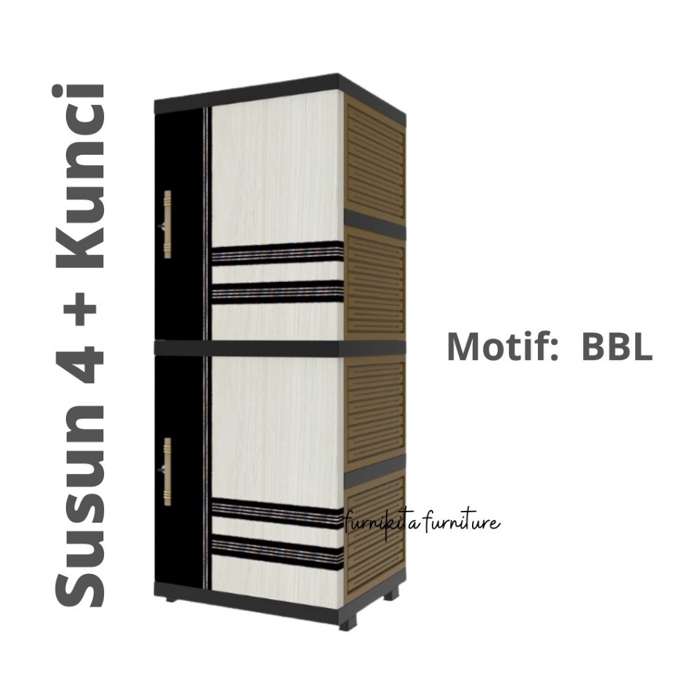 Stok terbatas NAIBA  LEMARI PAKAIAN PLASTIK SUSUN 4 NACASE FULL KUNCI