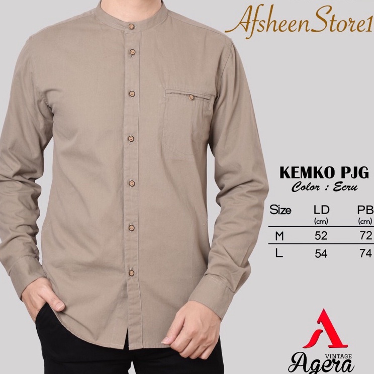 Obral Irit  Kemeja Koko KEMKO Kemeja Pria Kerah Sanghai Polos Lengan Panjang Brand Agera