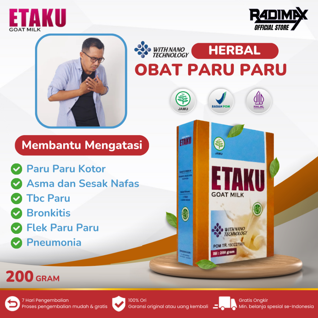 

Susu Pembersih Paru Paru Atasi Asma Sesak Nafas Batuk Tbc Bronkitis Pneumonia Sakit Dada Flek Paru Paru Anak dan Dewasa Etaku Goat Milk