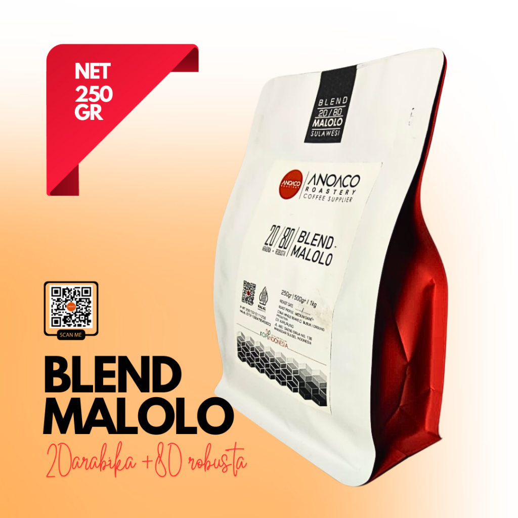 

ANOACO COFFEE ROASTERY KOPI BLEND MALOLO 20% ARABIKA 80% ROBUSTA 250GR