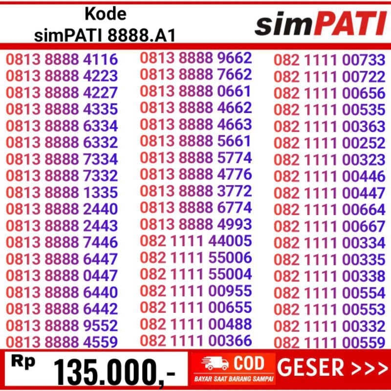 nomor cantik simpati kwarted termurah 8888 kepala 0813