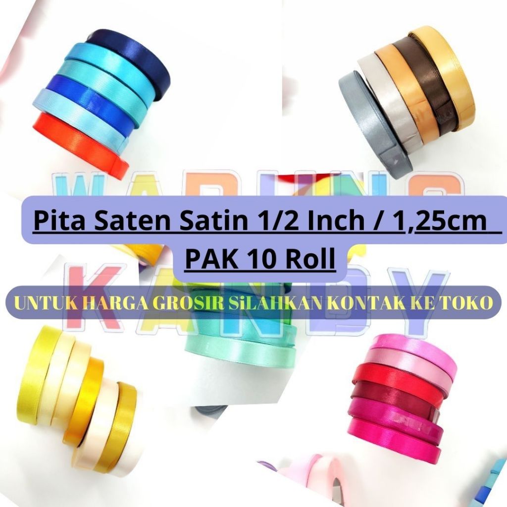 

Pita Saten Satin 1/2 Inch / 1,25cm ~ PAK 10Roll