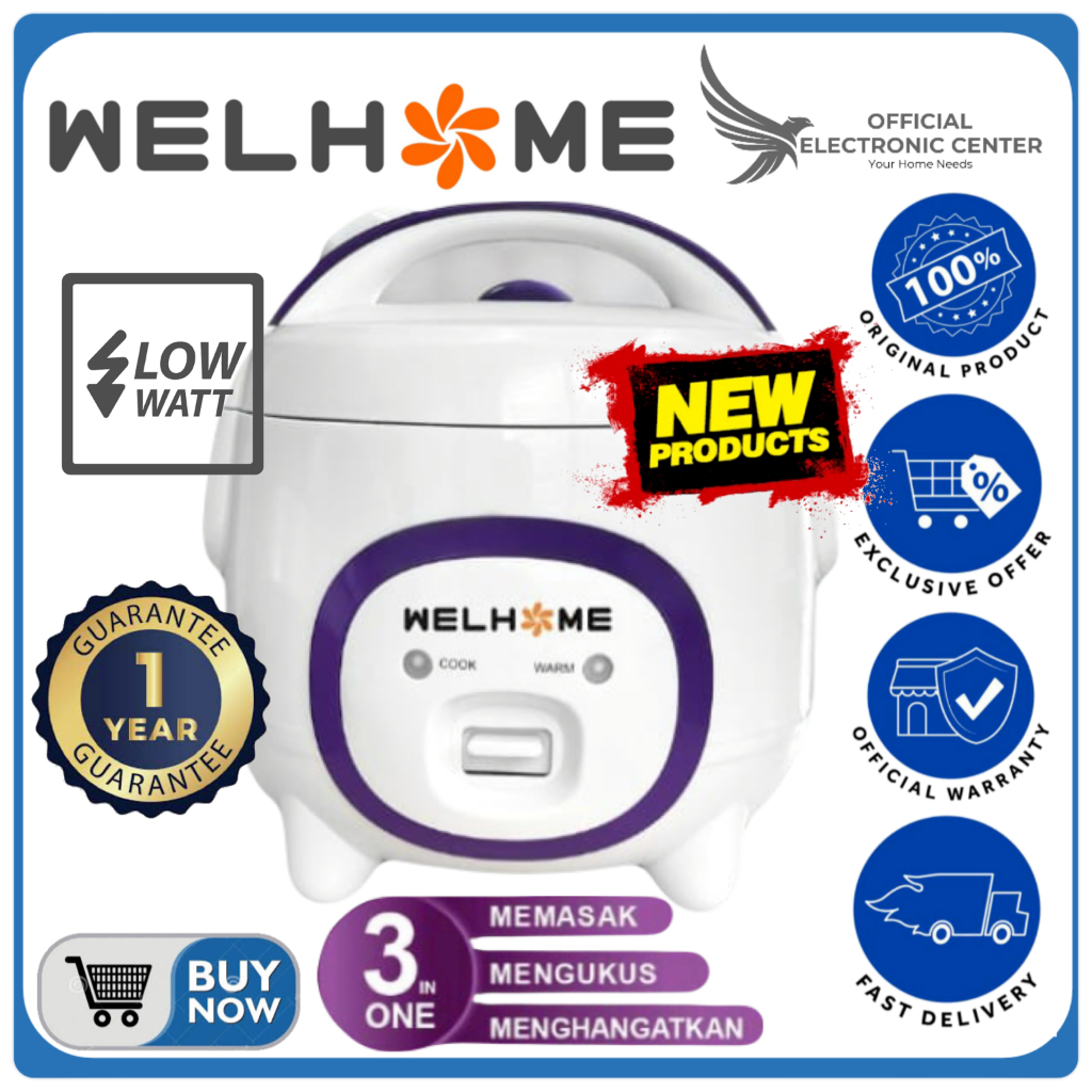 WELHOME RICE COOKER WRC-1211 WRC1211 WRC 1211 MINI PENANAK NASI 3IN1 MULTI FUNGSI 1.2L MAGIC COM MIN