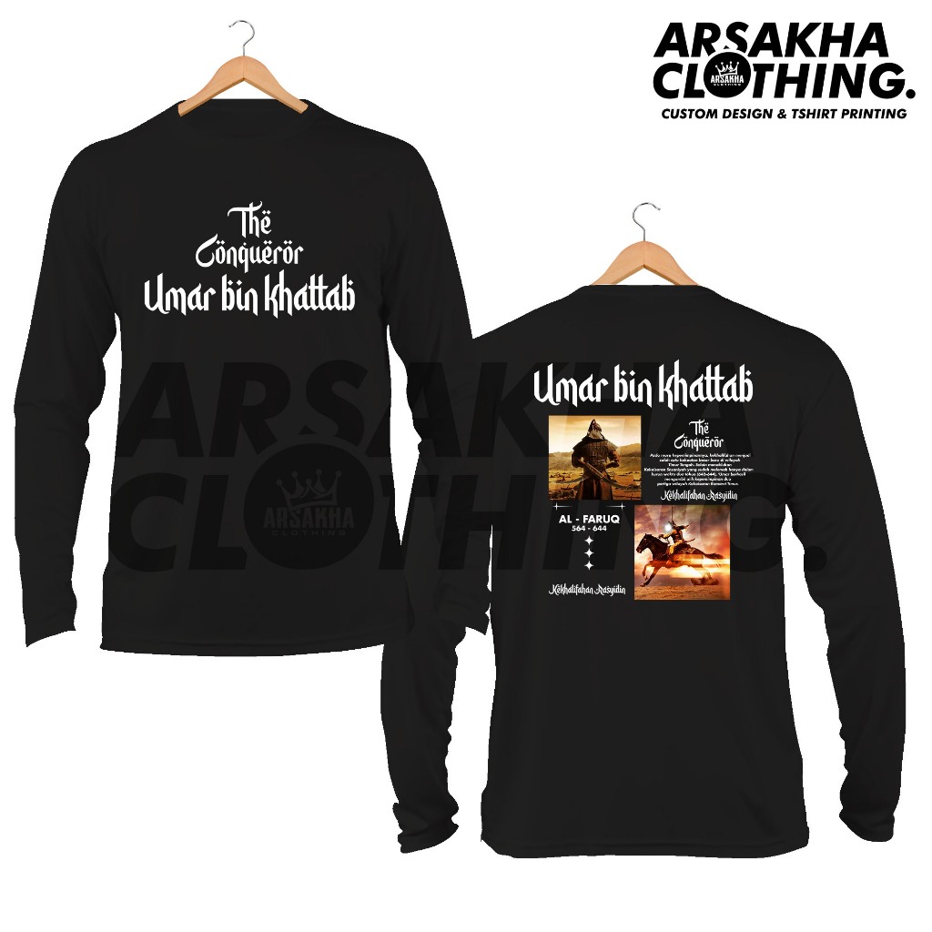 Kaos Lengan Panjang Dakwah Islami UMAR BIN KHATTAB THE CONQUEROR V2 Distro Cotton Combed 30S - Arsak