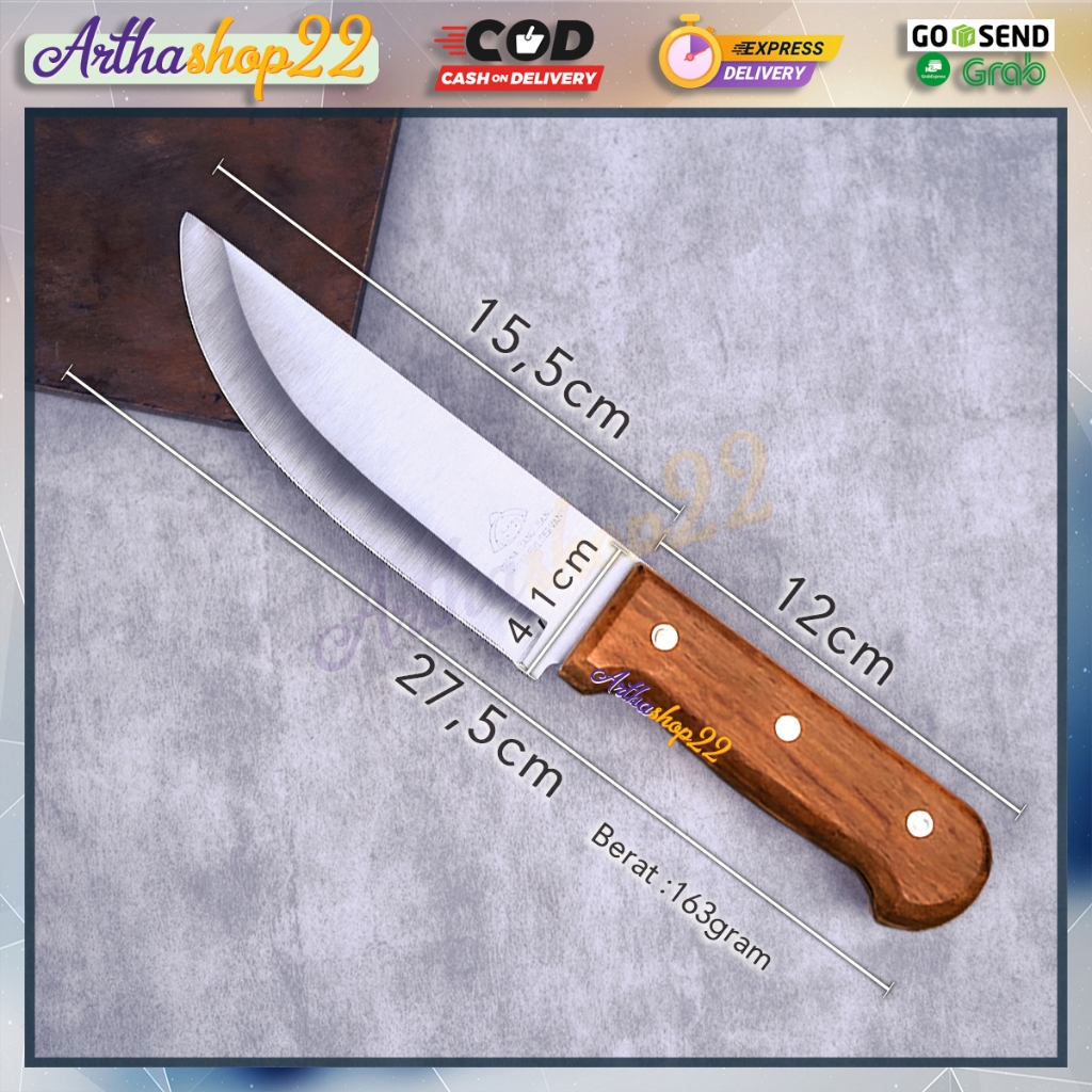 Pisau daging Pisau Dapur Stainless Steel Chef Knife Miaoguanjua A202  pisau gagang kayu (tebal 2mm)