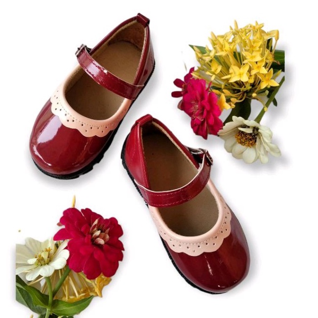 KODE G67K Sepatu Anak Perempuan Domart Glossy Docmart Loafers Sepatu Pesta Anak Mary Jane Renda MERA