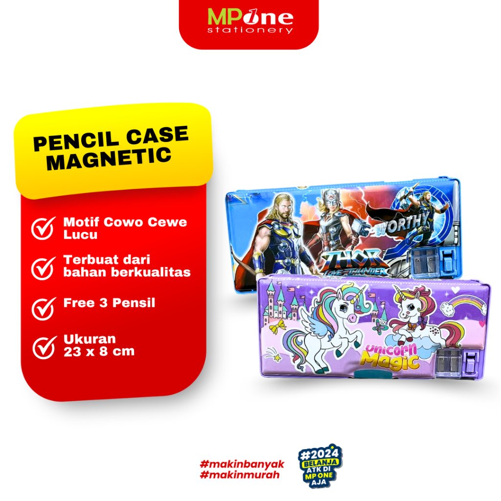 

Kotak Pensil Magnet + Peruncing Karakter Cewe Cowo / Tempat Pensil Anak Magnet Fancy 2 Sisi