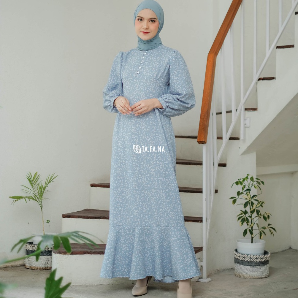 KODE K26F TAFANA  Jisso Dress Muslim Korea Bahan Crinkle  gamis motif bunga  dress floral  gamis kor