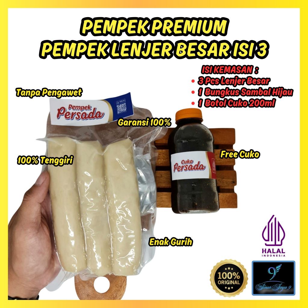 

Pempek Palembang LENJER BESAR PERSADA Ikan Tenggiri ASLI isi 3pcs