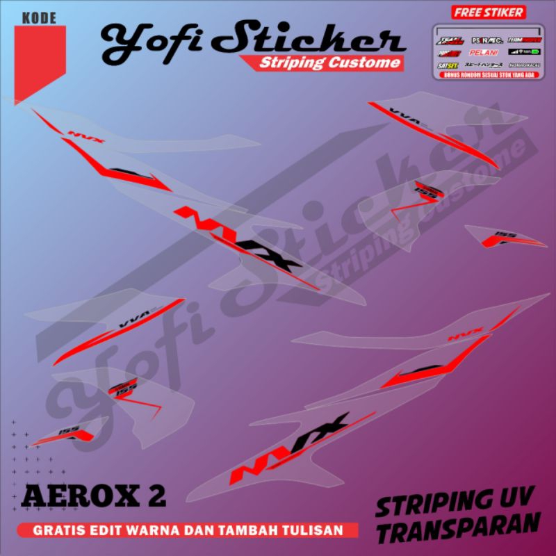 decal stiker sticker transparant striping aerox new old nvx custome desain warna ungu merah biru put