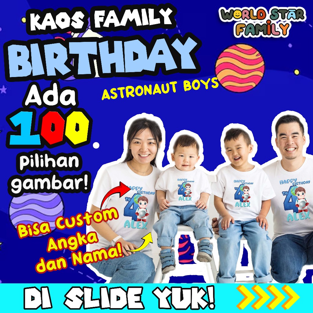 WSF Kaos Ulang Tahun Astronot Kaos Ulang tahun Anak Kaos Couple Keluarga Ultah Request FREE Nama Tul
