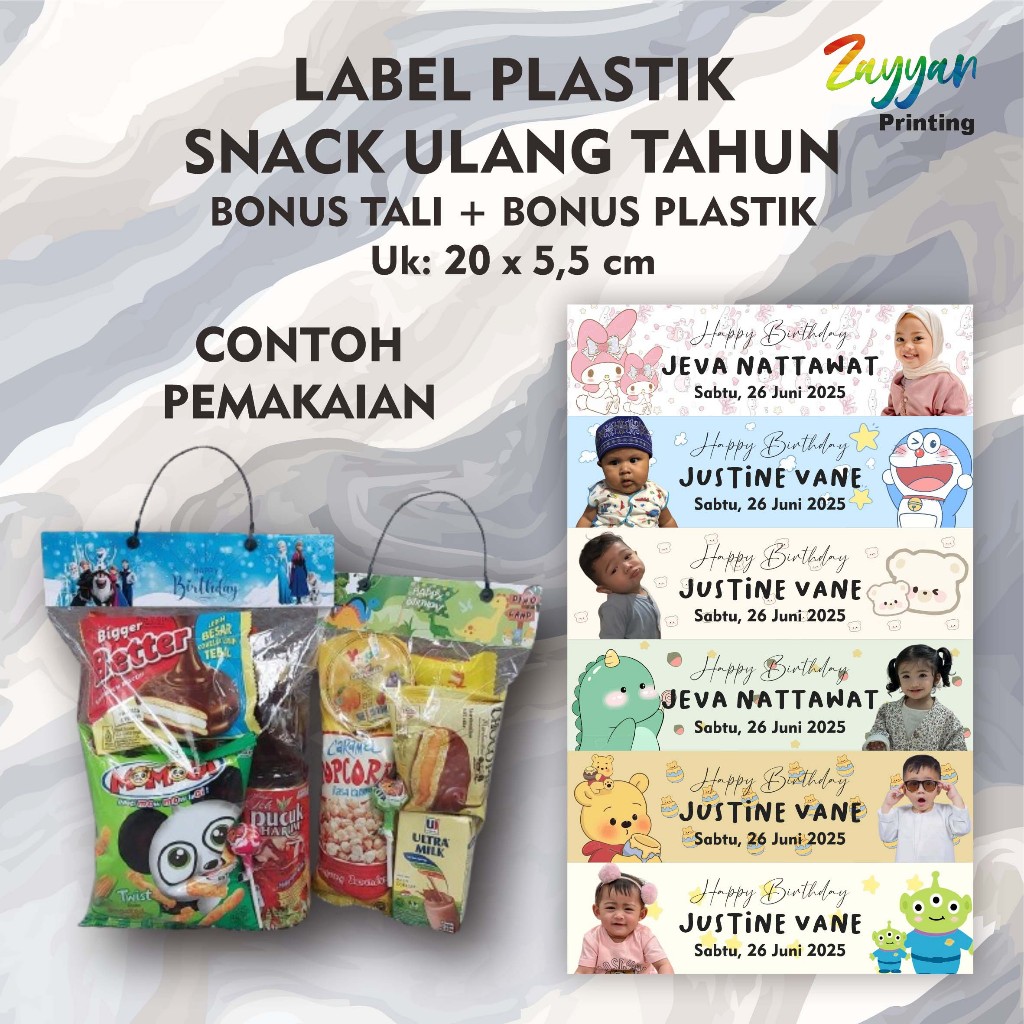 

Tas Plastik Ulang Tahun Snack - Label Snack Lebaran Gratis Custom Nama Dan Foto Anak FREE