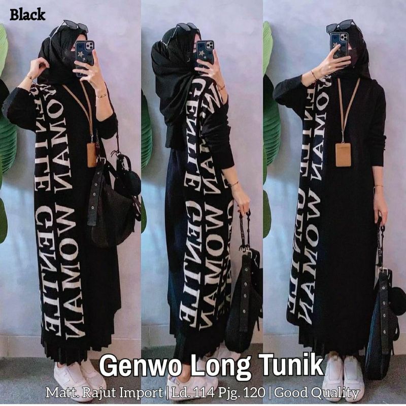 ATASAN/BAJU TUNIK WANITA GENWO LONG TUNIK LD 114 CM BAHAN RAJUT IMPORT BY MEGANZA