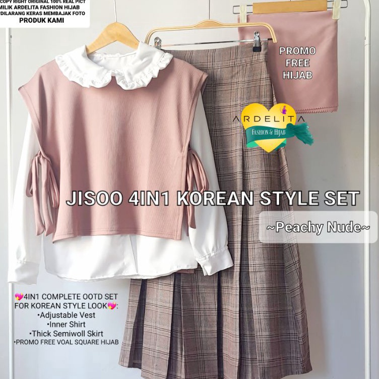 KODE C99K PROMO FREE HIJAB JISOO 4IN1 KOREAN STYLE OOTD FULL SET BAJU LEBARAN 223 WANITA REMAJA HEMA
