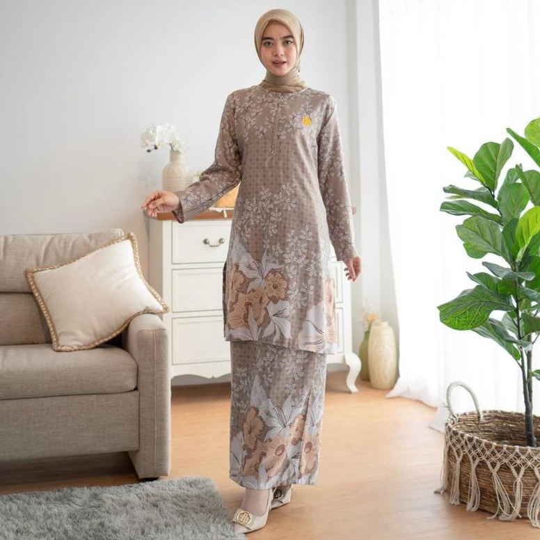 KODE E23B Oneset Aleena Stelan Baju Kurung Melayu Malay Setelan Atasan Bawahan Tunik Rok Motif Etnik