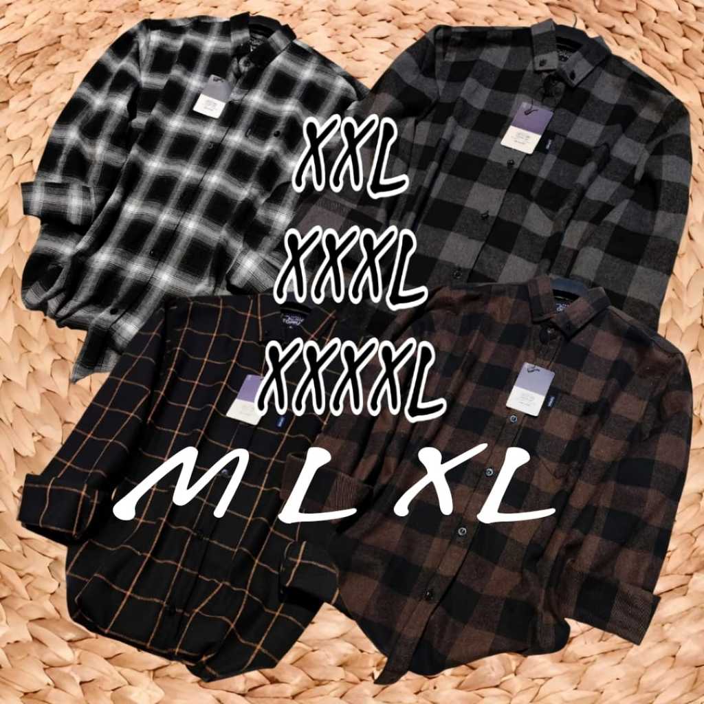 Kemeja Flanel Pria Jumbo Flannel Kotak-Kotak Lengan Panjang Original Branded Big Size XXL-XXXXL