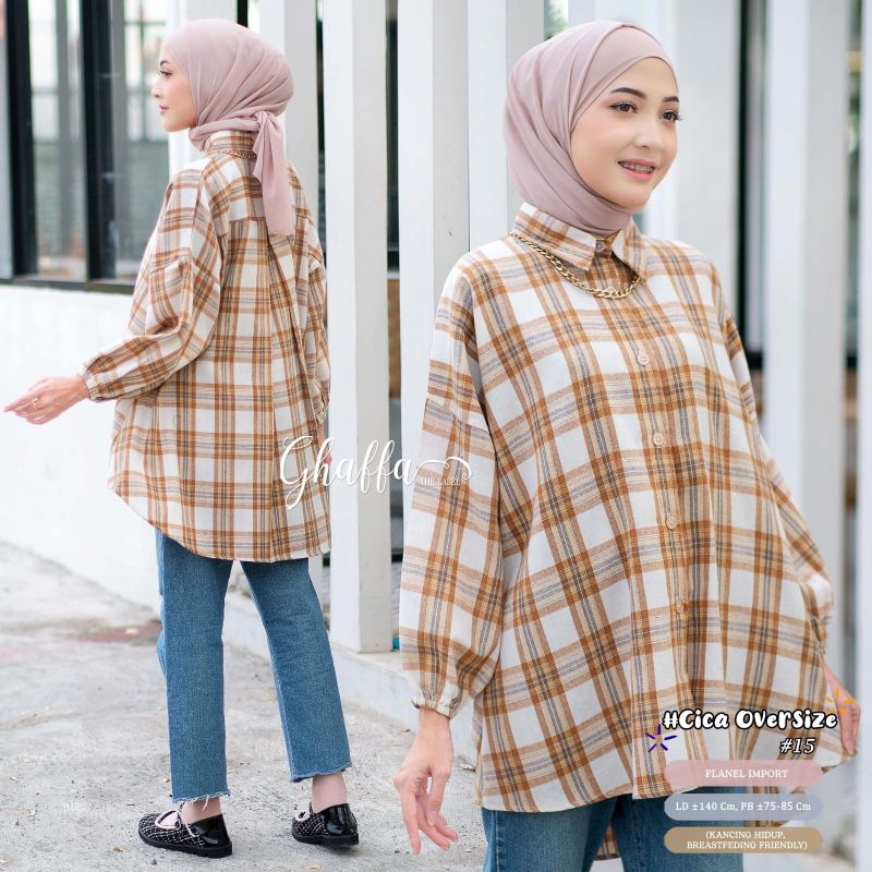 CICA OVERSIZE #14 - Sisol [Beli Lokal] Atasan Blouse Jumbo Ori Ghaffa The Label Motif Kotak Bahan Fl