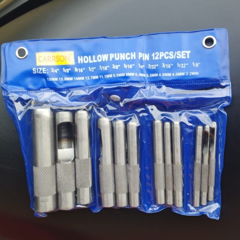 

ALAT PELUBANG PAKING SET 12 PCS /HOLLOW PUNCH PIN 12 SET 1/8"_3/4