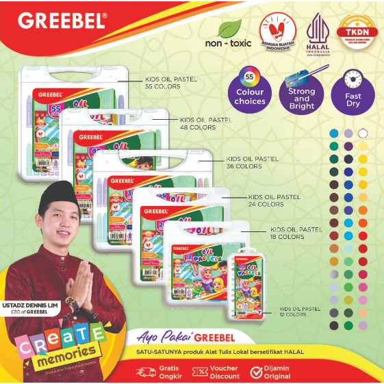 

Crayon : oil pastel 12 warna Greebel / HALAL dan KIDS