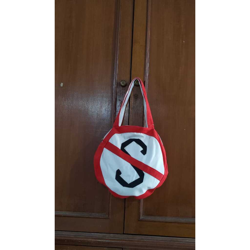 tas tote merah putih canvas