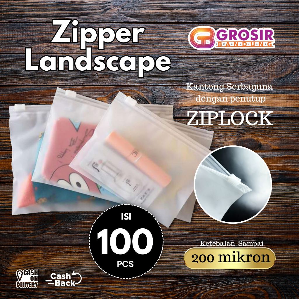 [ISI 100] Zipper Bag Landscape Transparan Doff Organizer Bag Pouch Plastik Penyimpanan | Zipper Lock